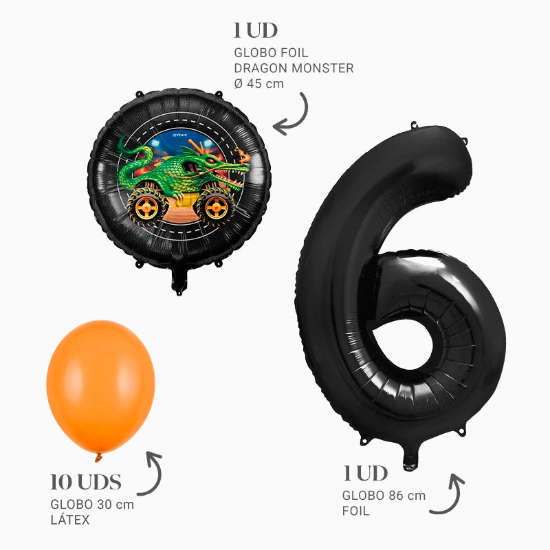 Inspiracion con Number Foil Balloons Set with Dragon Monster