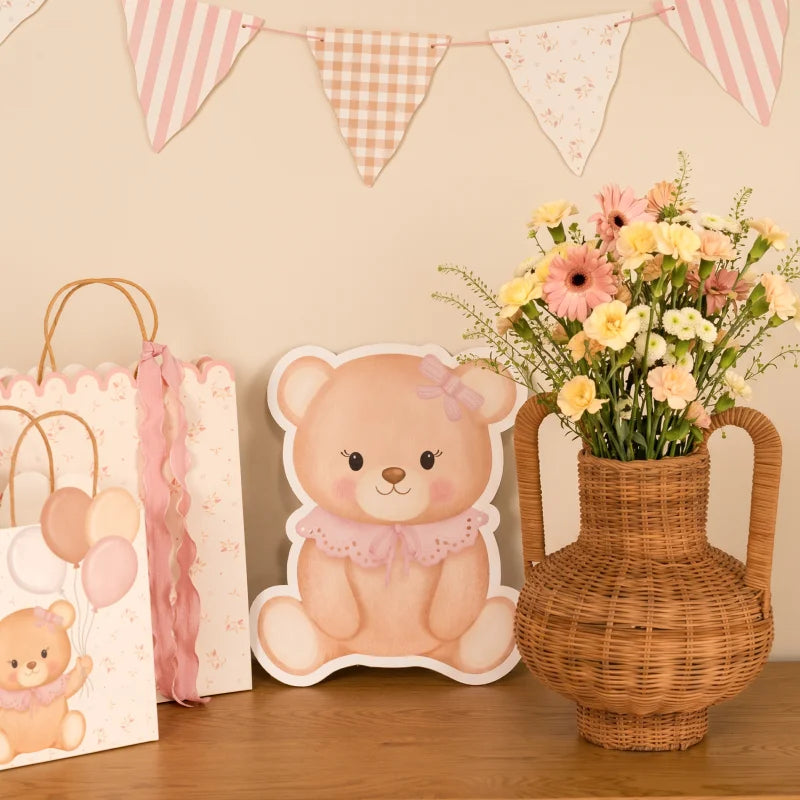 Inspiracion con Bolsa Regalo Cartón Mediana 26 x 10 x 32 cm Baby Osito Rosa con Globos