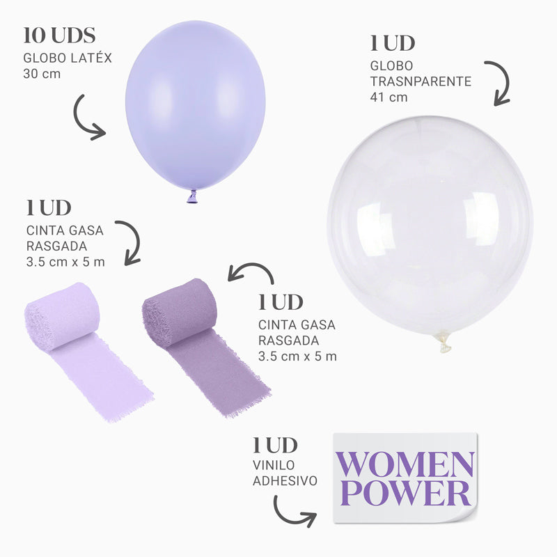 Set Globos Women Power con Cintas Vinilo Lila