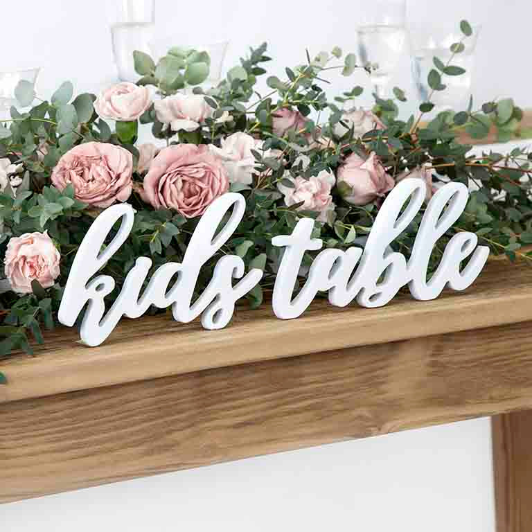 'Kids Table' calligraphy sign