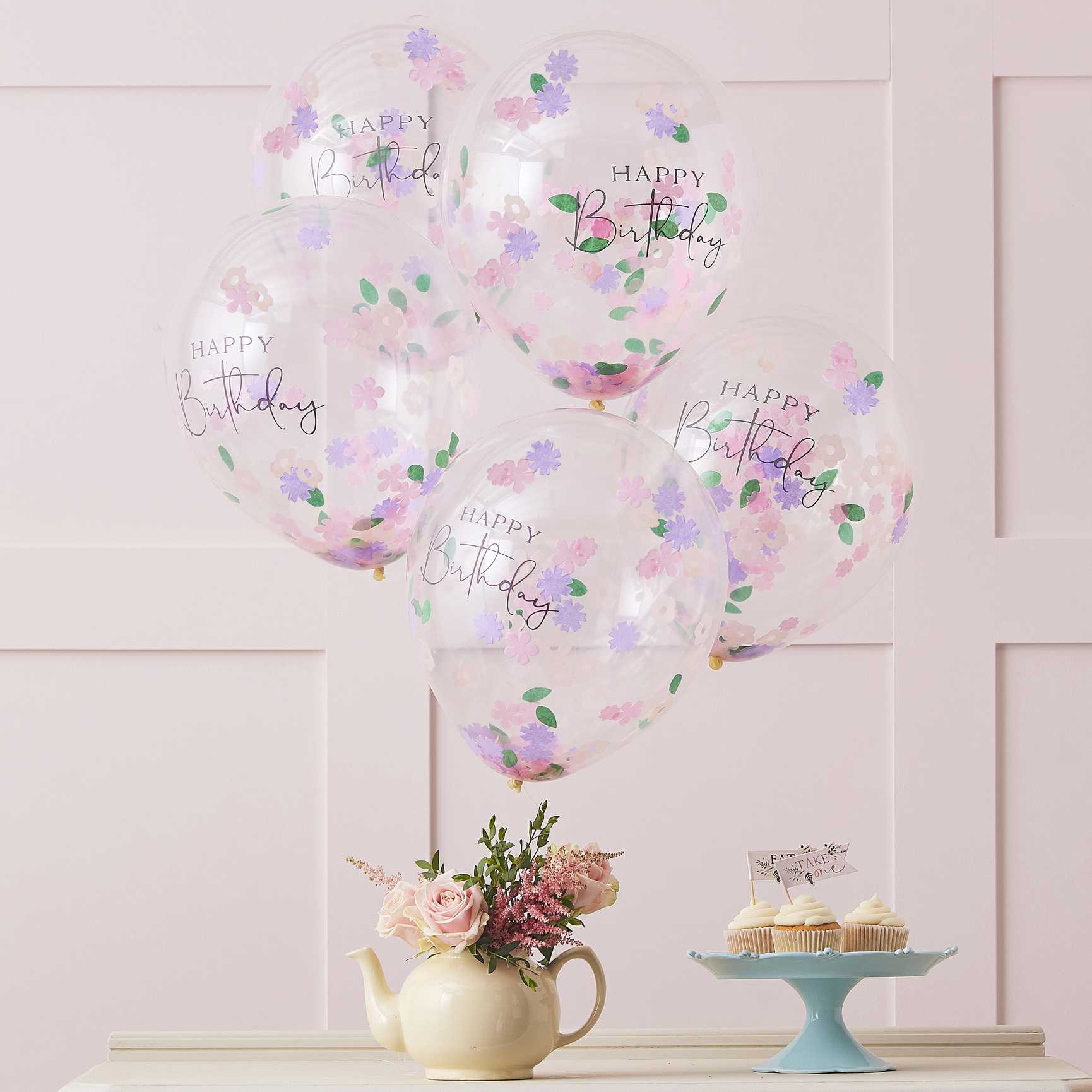 Floral Confetti Globe "Joyeux anniversaire"
