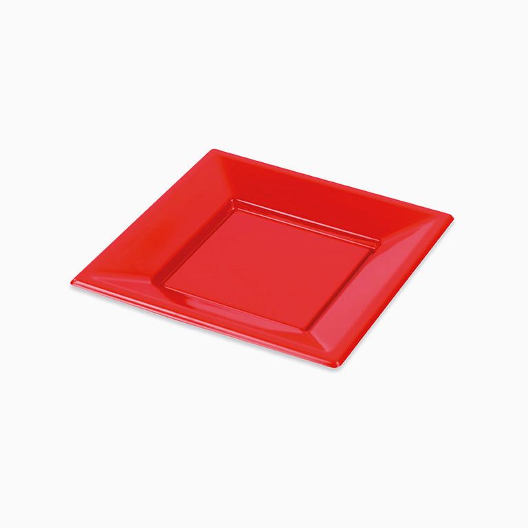 Plato Plástico Llano Cuadrado Postre 17 x 17 cm Rojo