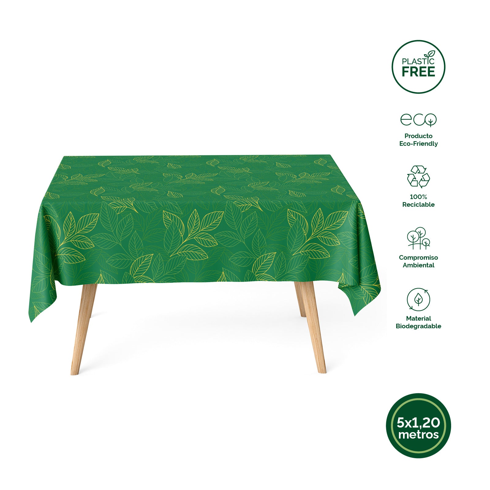 Ökologische Tischdecke 1,20 x 5 m Grün