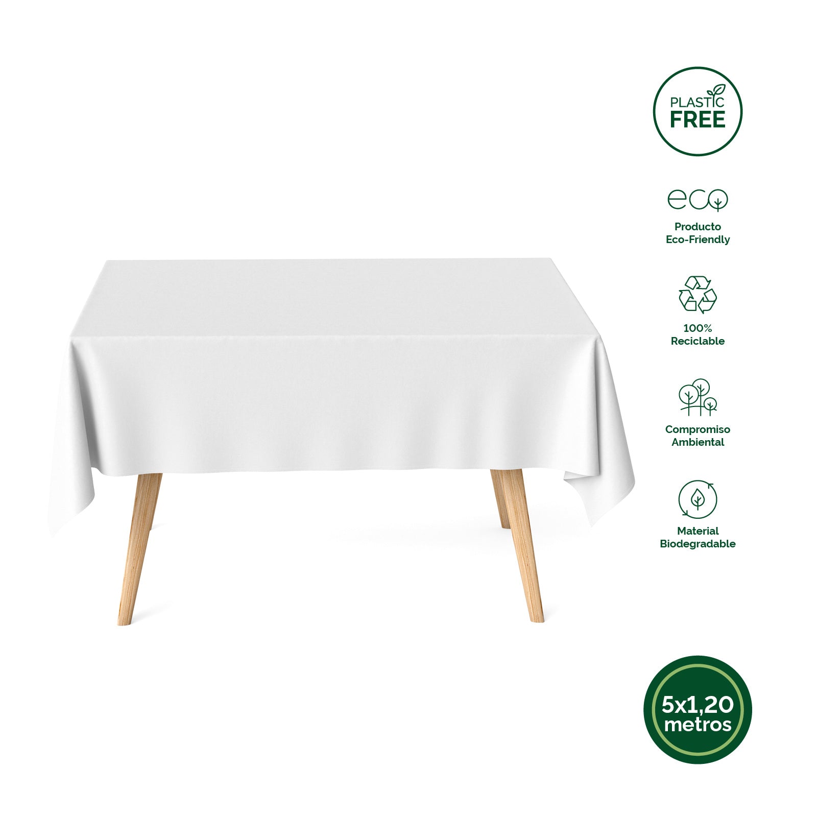 Ökologische Tischdecke 1,20 x 5 m Weiß