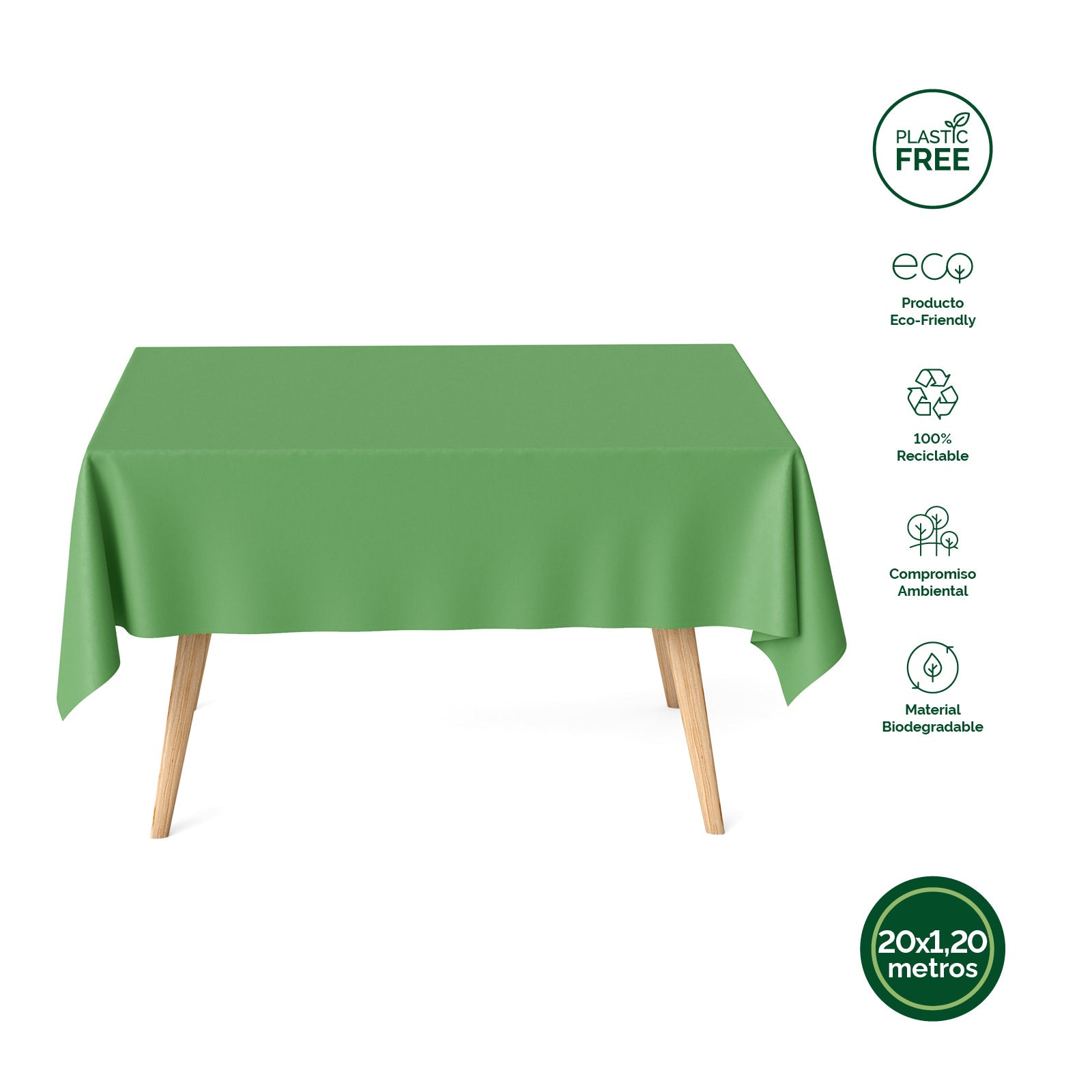 Toalha de mesa ecológica 1,20 x 20 m verde