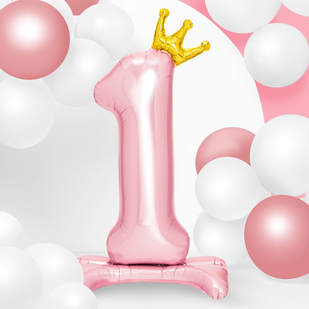 Foil foot balloon number 1 pastel pink crown
