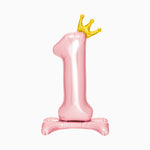 Foil foot balloon number 1 pastel pink crown