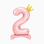 Foil foot balloon number 2 pastel pink crown