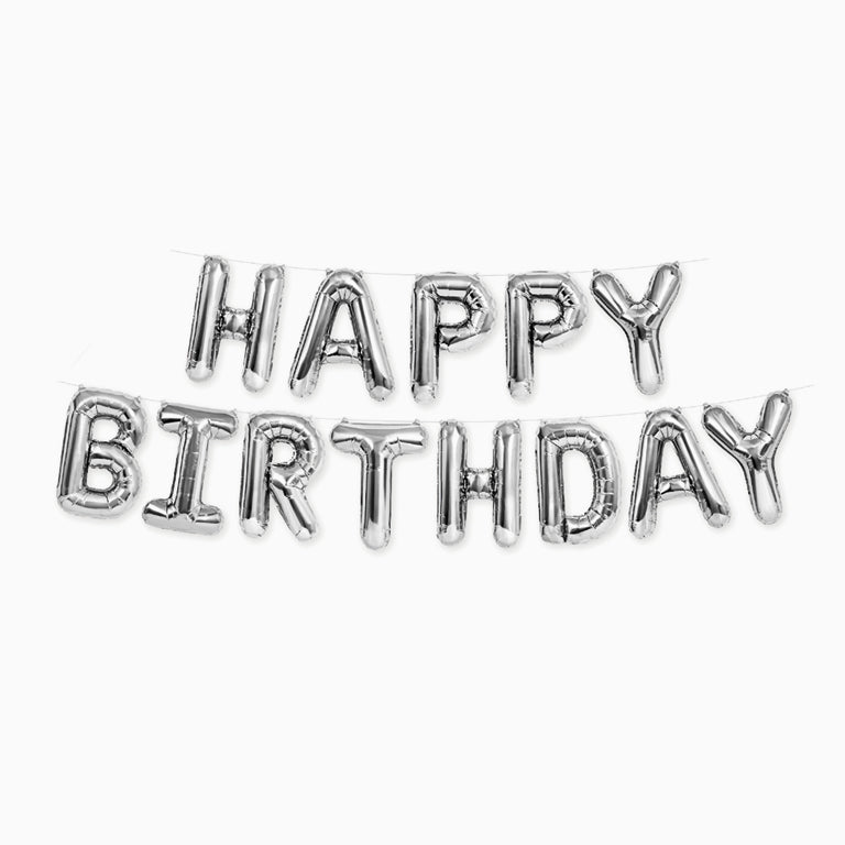 Ghirlanda di palloncini 'Happy Birthday' Argento