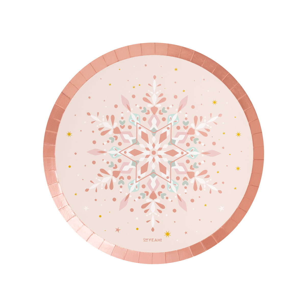 Placa de papelão de Natal congelada Ø 23 cm Copo neve rosa ouro