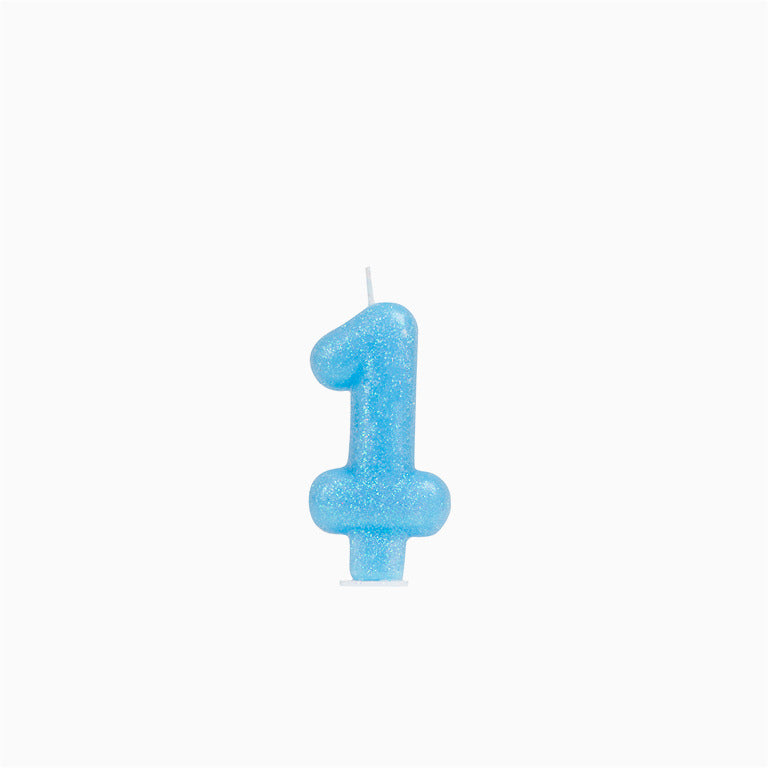 Número pequeno número de glitter 8,5 cm bolo azul