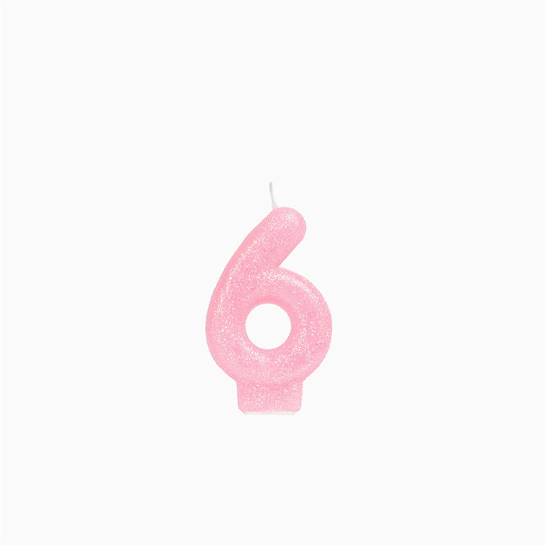 Número pequeno número de glitter 8,5 cm rosa