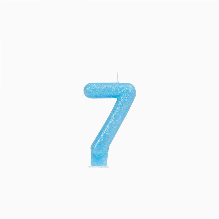 Vela Número Pequeña Glitter 8,5 cm Azul Pastel