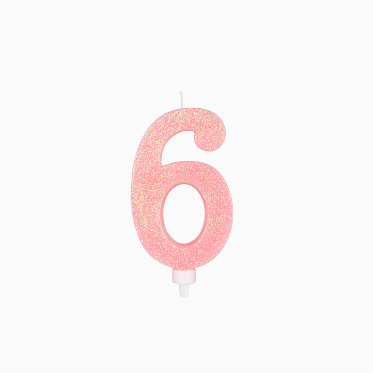 Vela Número Grande Glitter 15,5 cm Rosa Pastel