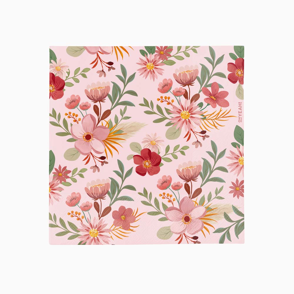 Double Pink Flower Papel Napkins