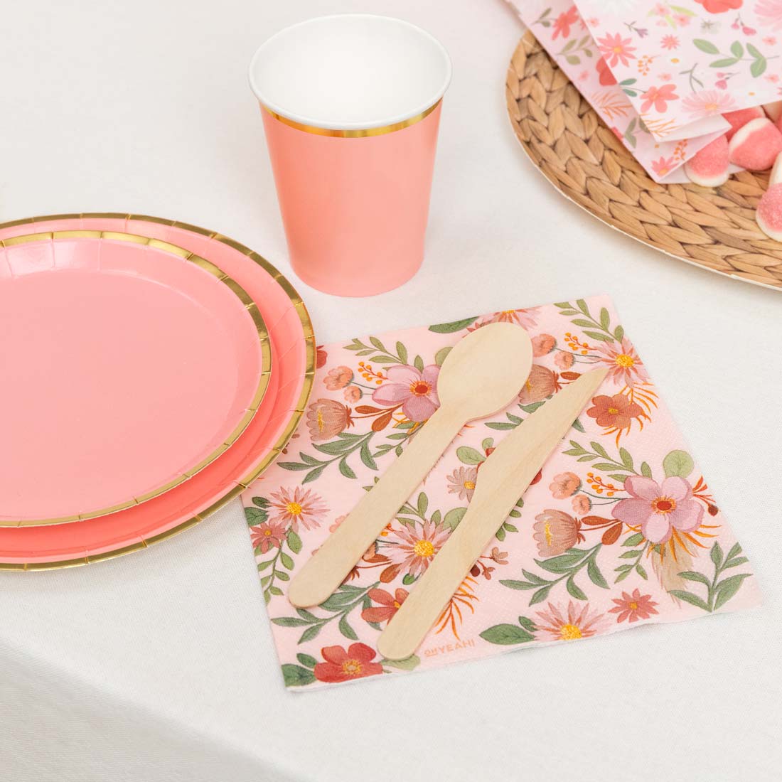 Double Pink Flower Papel Napkins