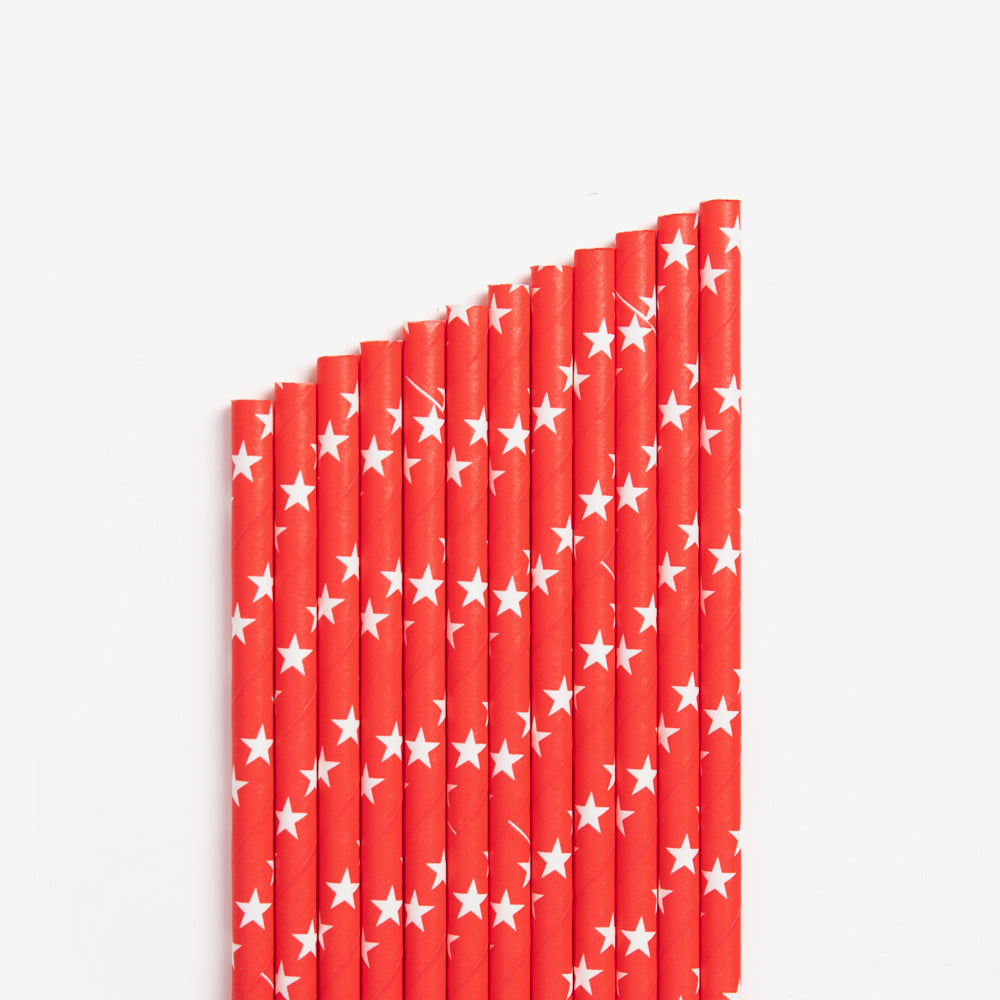Pajitas cardboard 20 cm red stars / pack 12 units