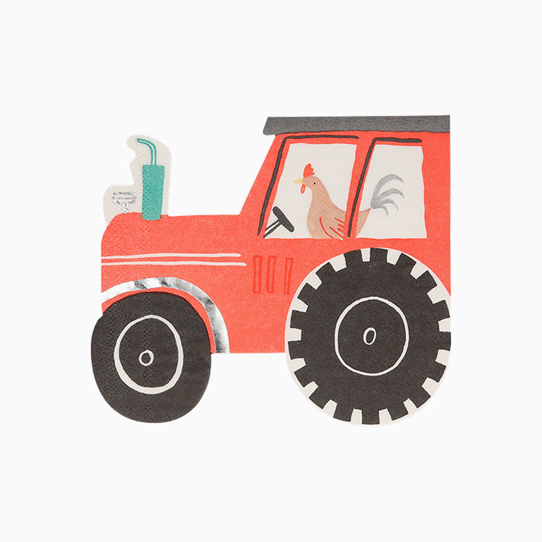 Tractor paper napkins on the farm / pack 16 units