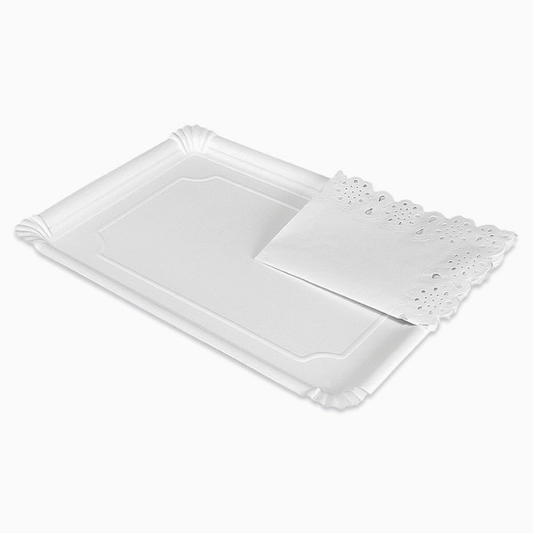 Large rectangular blond tray 34 x 42 cm white