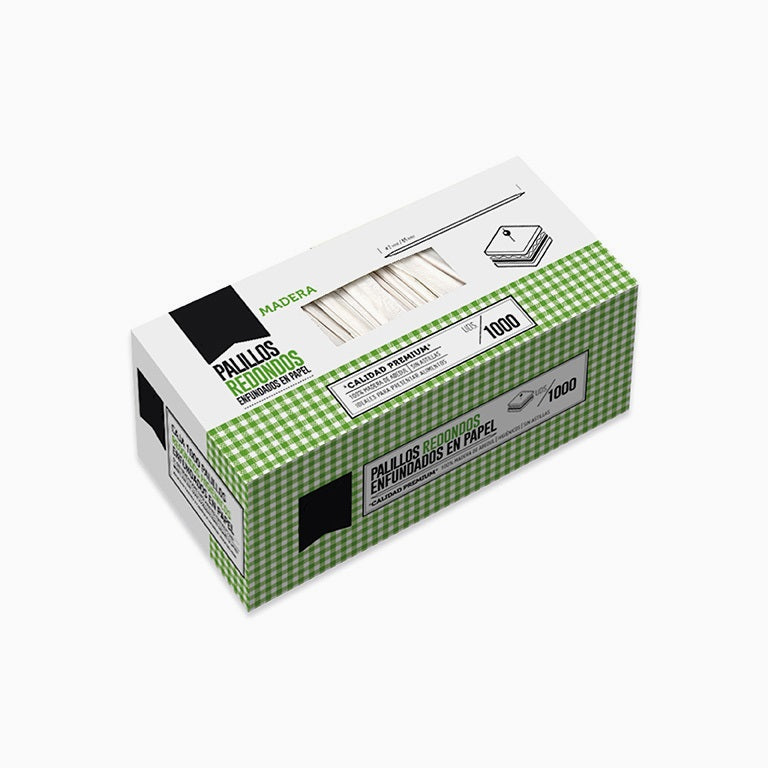 Round hygienic sticks wrapped in paper Ø2 mm x 65 mm box 1000 units