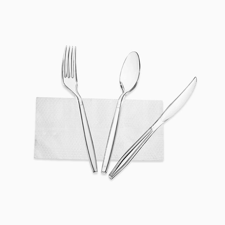 Set paper napkins, knife, knife and reusable fork