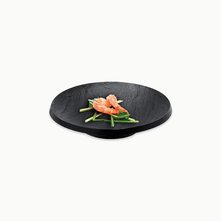Wiederverwendbarer runder Teller aus PS-Kunststoff in Schieferoptik Ø 13 cm – Eleganz für Ihre Veranstaltungen – Oh Yeah!