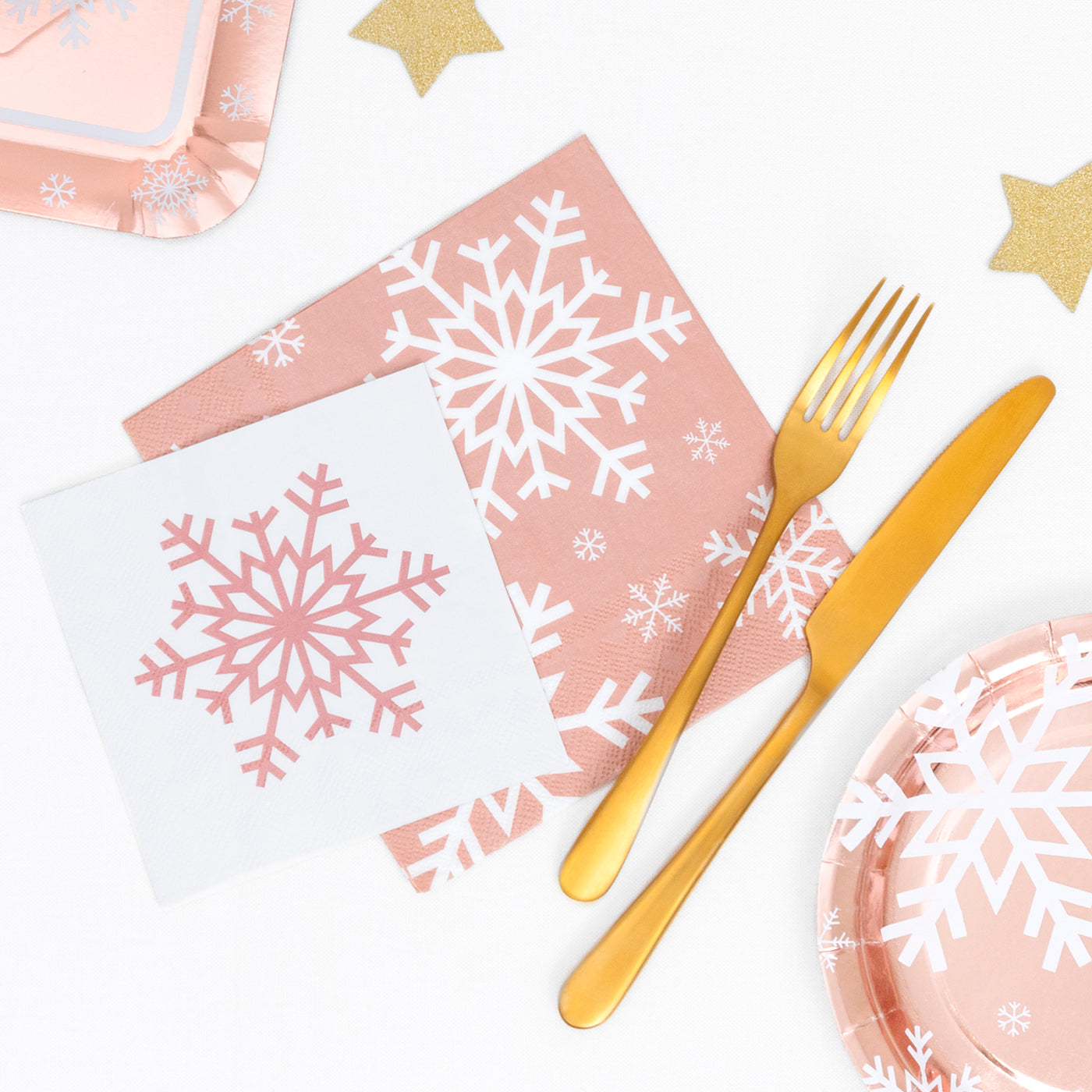 25x25 cm serviettes en papier de Noël flocon de snowflake rose or