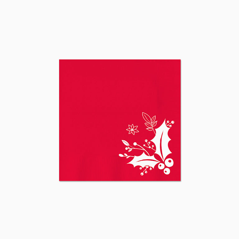 Guardanapos de natal vermelho acebo branco