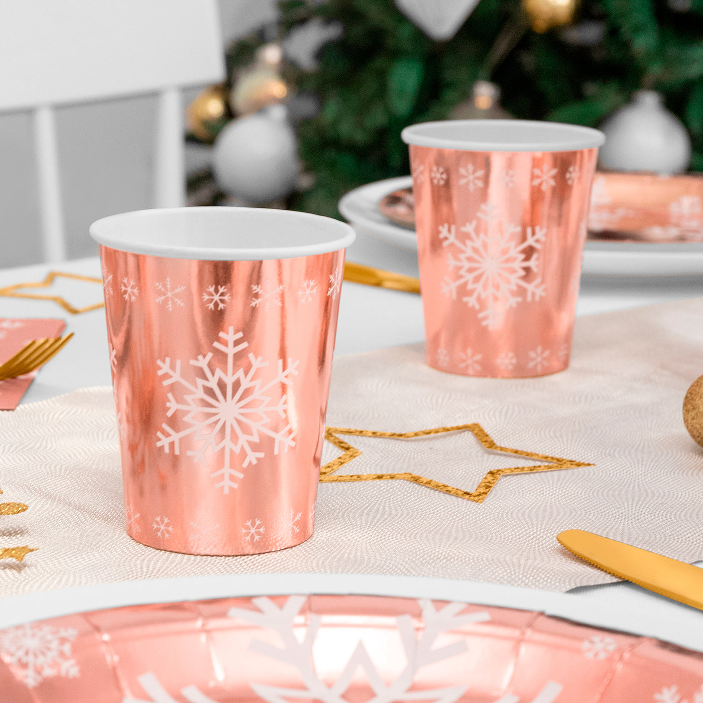 Christmas glass snowflake pink gold / pack 6 units
