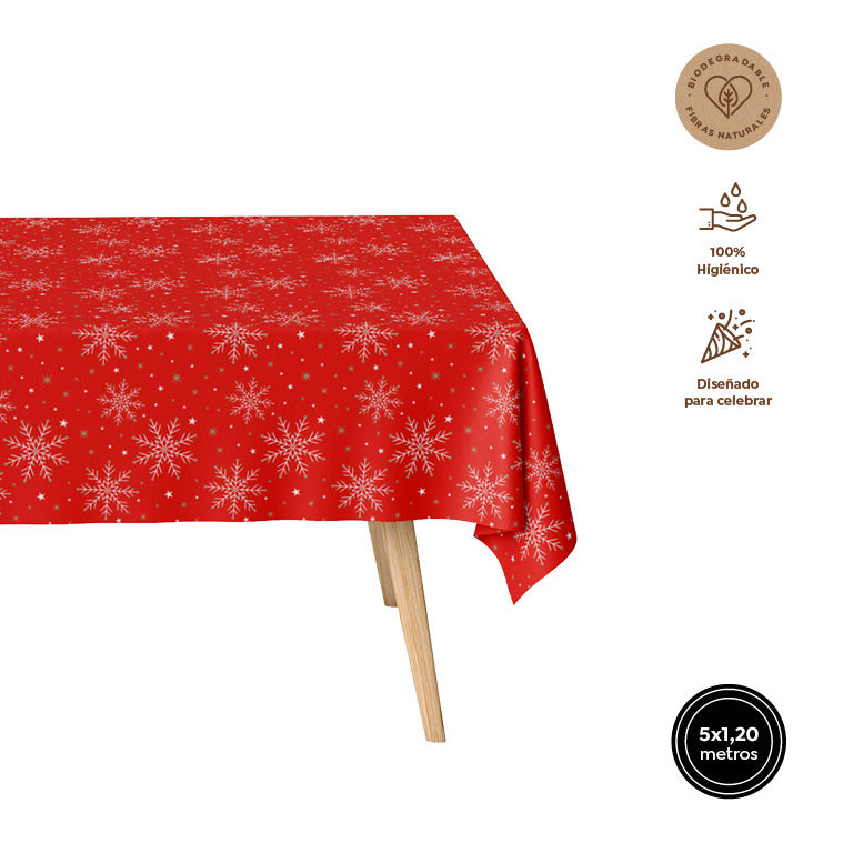 Rollo Mantel Navidad Copo Nieve 1,20 x 5 m Rojo