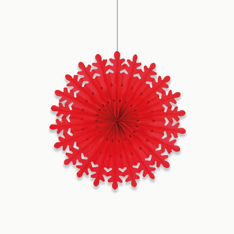 Snowflakes Red Papel Fan