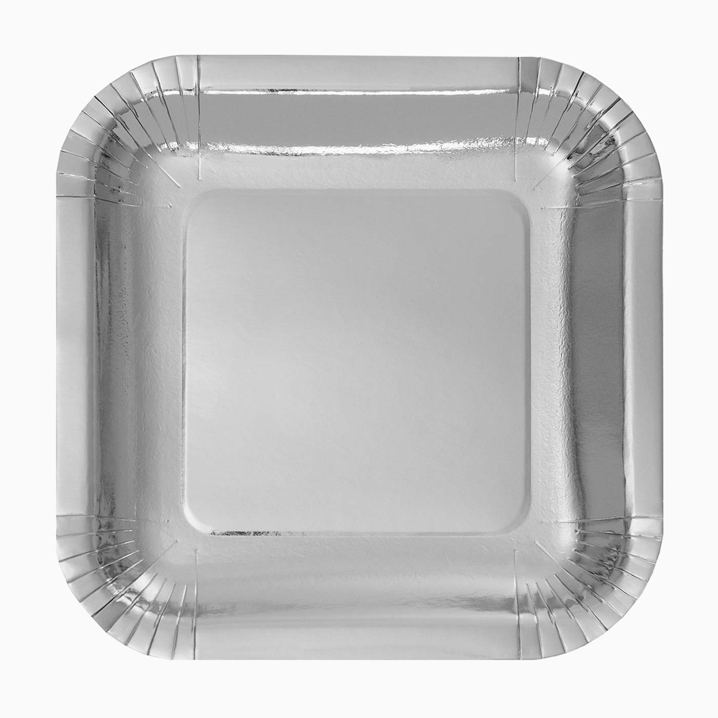 Metallized square cardboard plate 26 x 26 cm silver