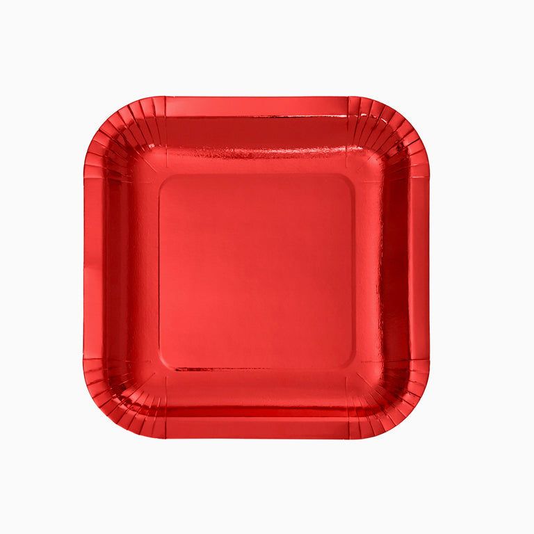 Platon di cartone semplice metallizzato 18 x 18 cm rosso