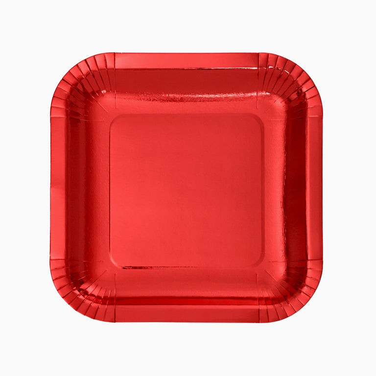 Metallic square cardboard plate 20 x 20 cm red