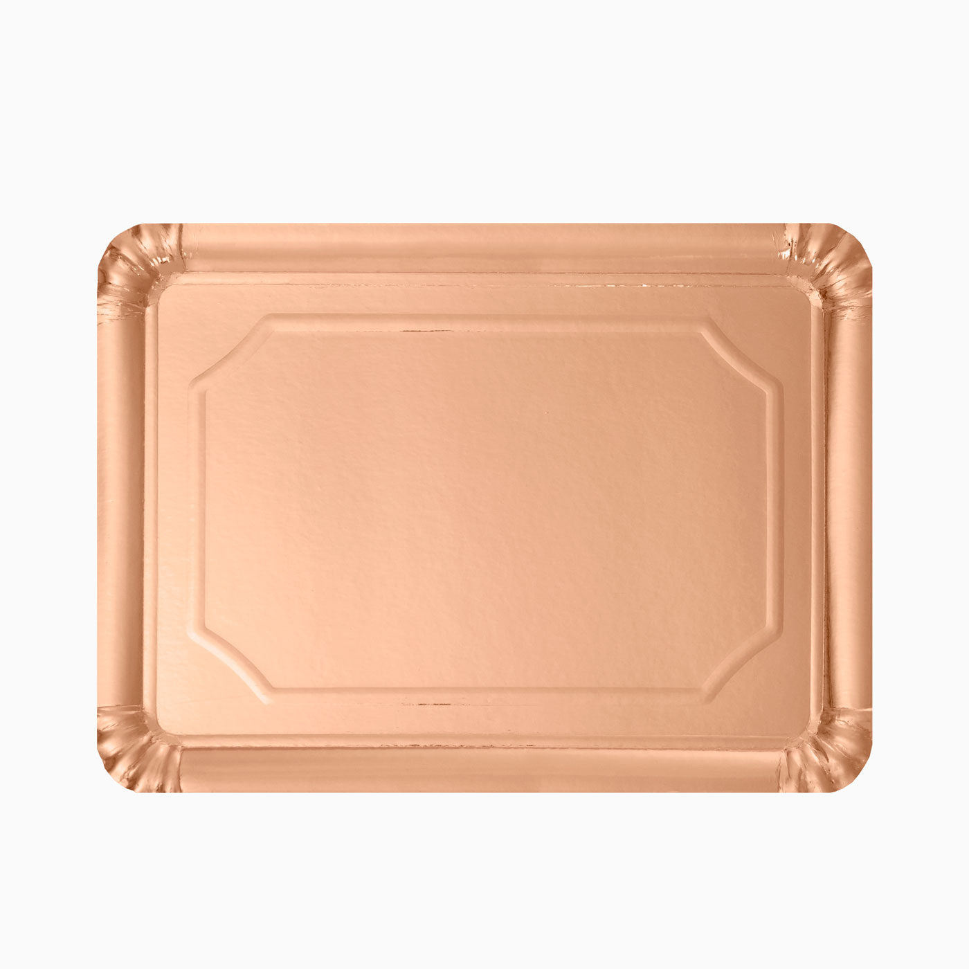 Bandeja retangular metálica 25 x 34 cm de ouro rosa