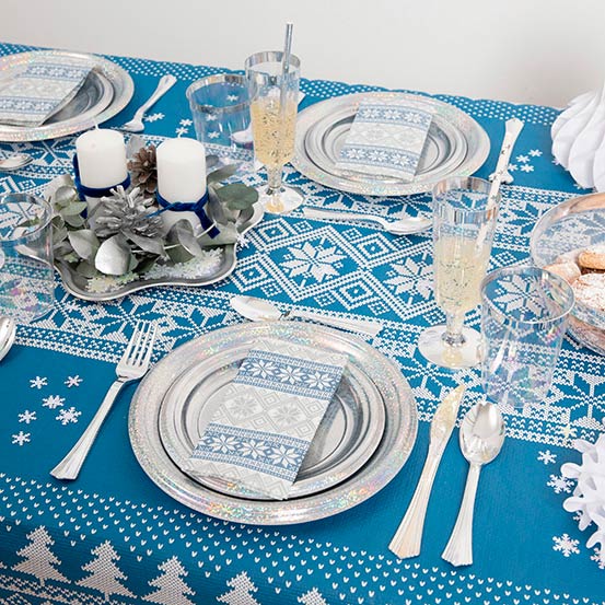 Christmas tablecloth decorated 1.20 x 4 m blue