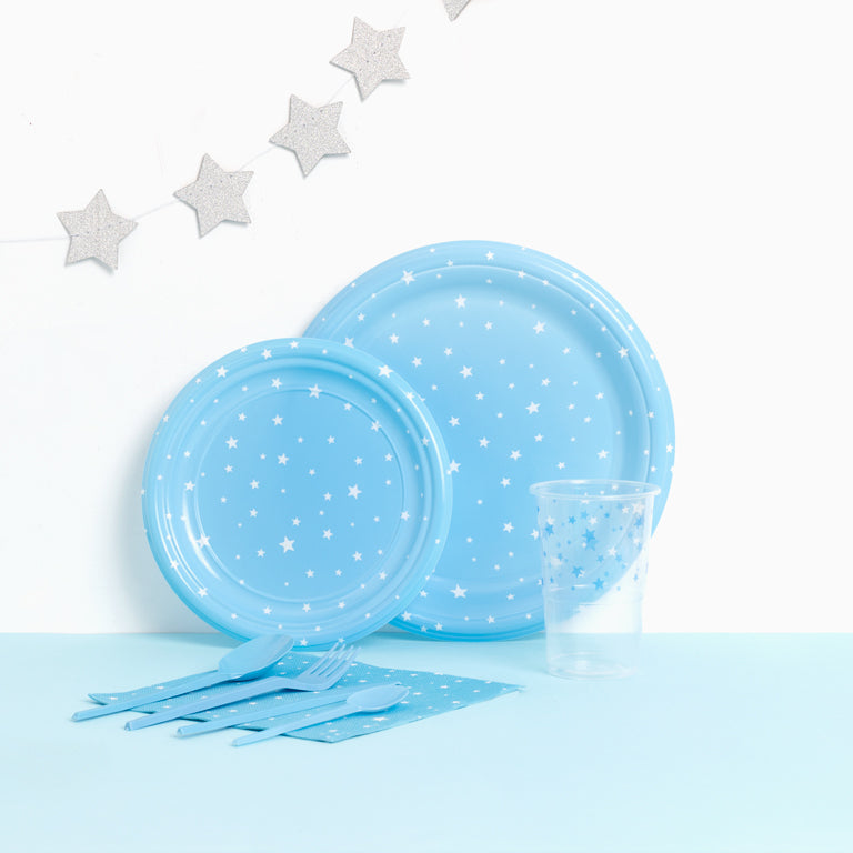 Estrelas de sobremesa de prato de plástico redondo Ø 18 cm azul
