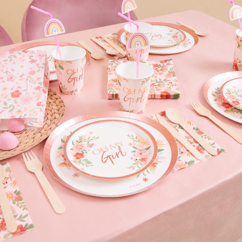 Premium table kit 12 people baby shower pink