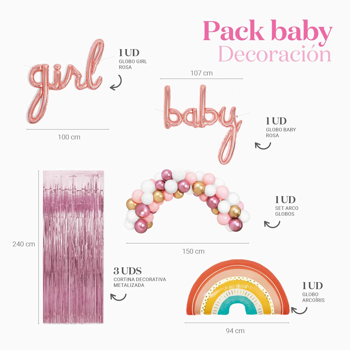 Kit de decoração de ambiente de chá de bebê rosa