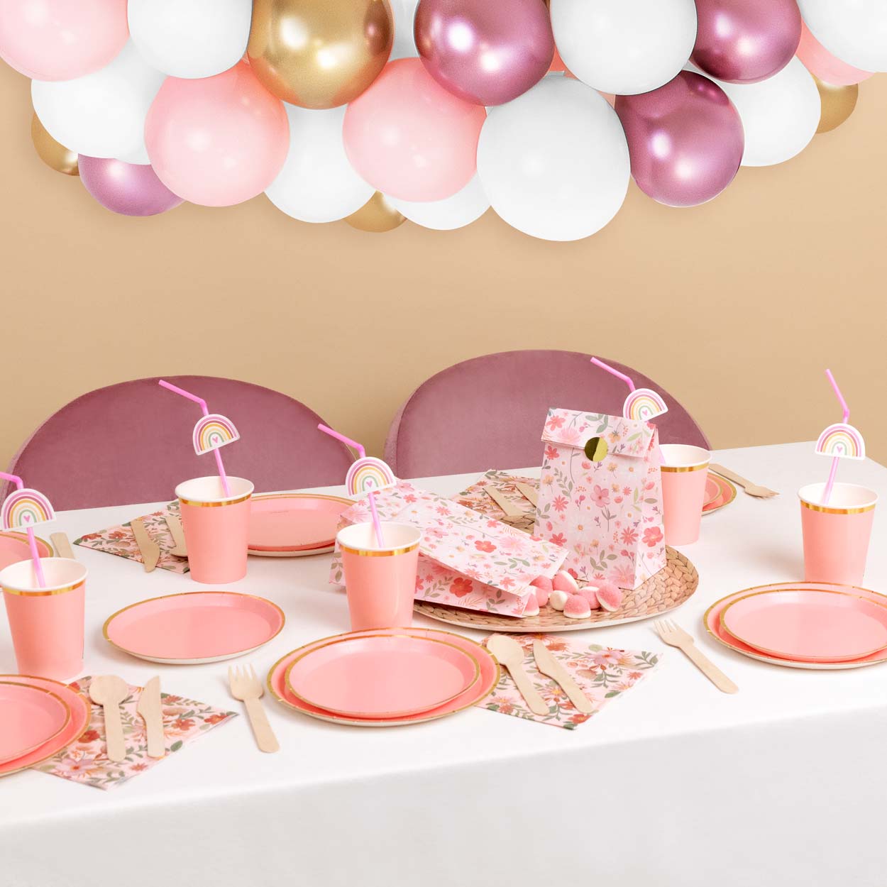 Kit da tavolo premium 12 persone comunioni rosa