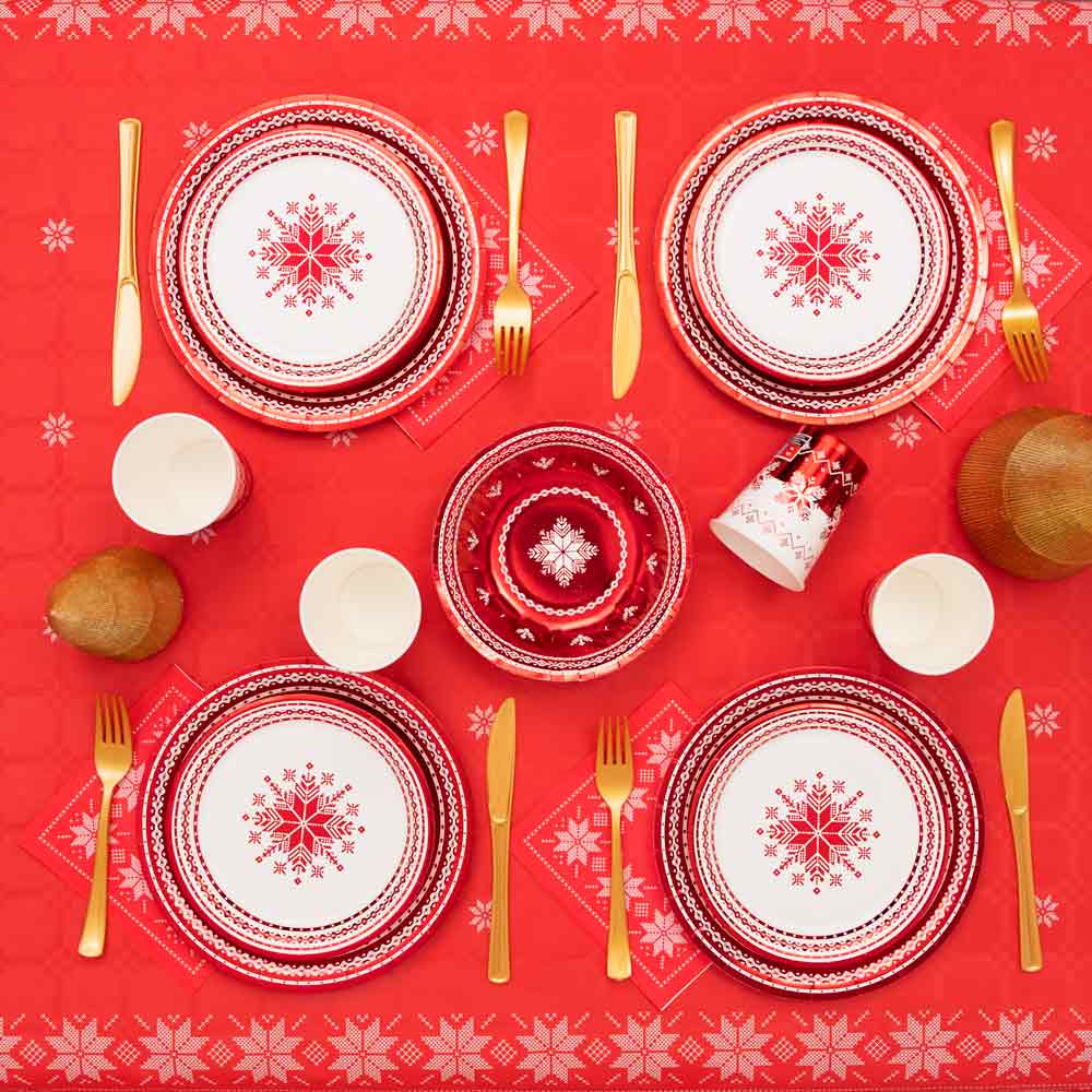 Cartone llano per il dessert natalizio Ø 18 cm ricami rossi