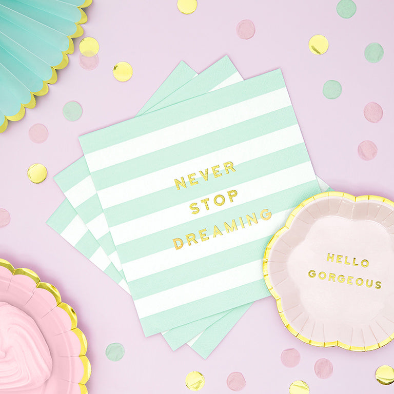 Ray paper napkins "Never Stop Dreaming" Mint Green