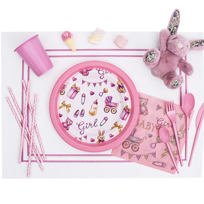 Plastic Plate Baby Shower Ø 23 cm pink