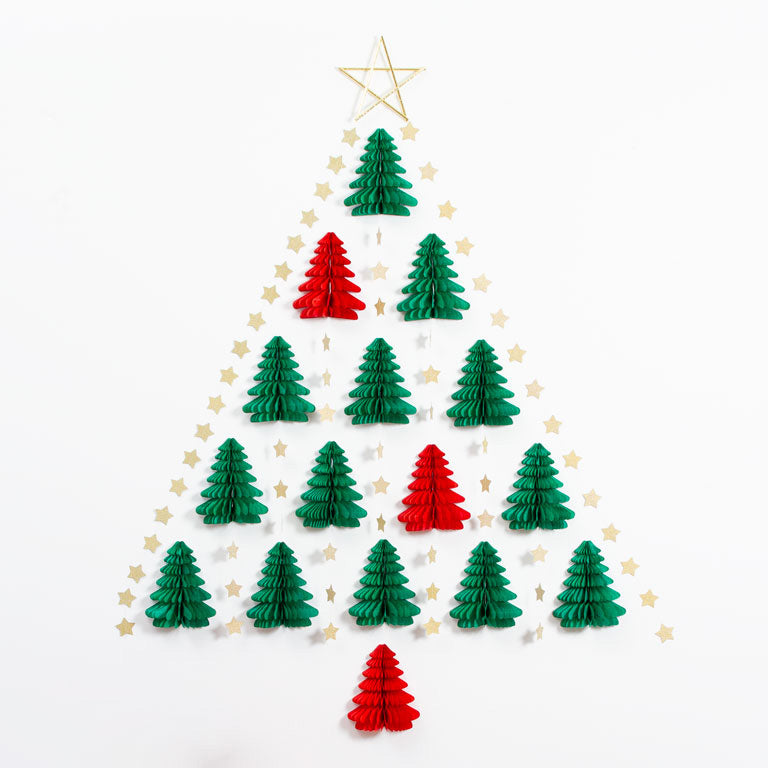 Honeycomb Árbol Navidad 20 cm Rojo