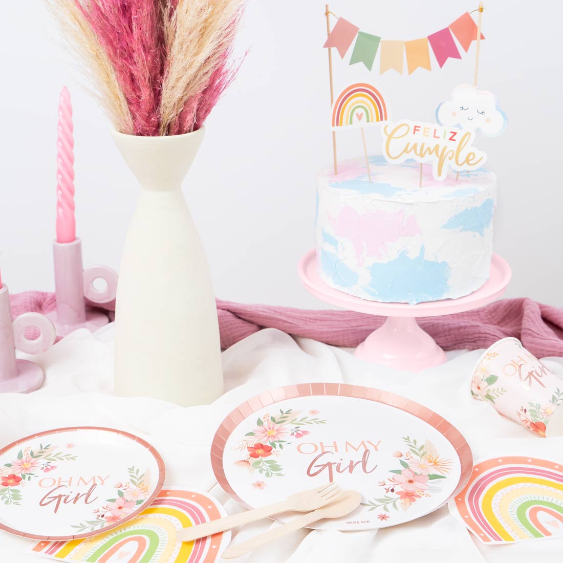 Boho Chic Cake Toppers Pastel Pink