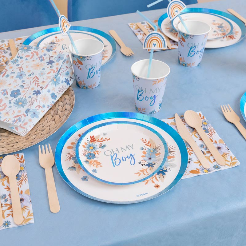 Kit de table premium 12 personnes baby shower bleu