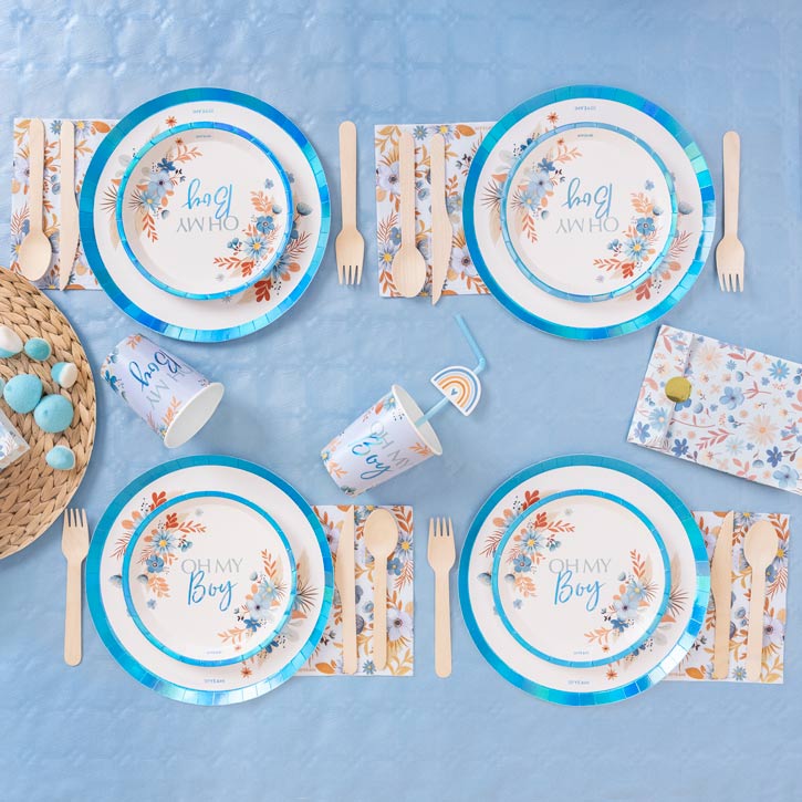 Premium table kit 12 people baby shower blue