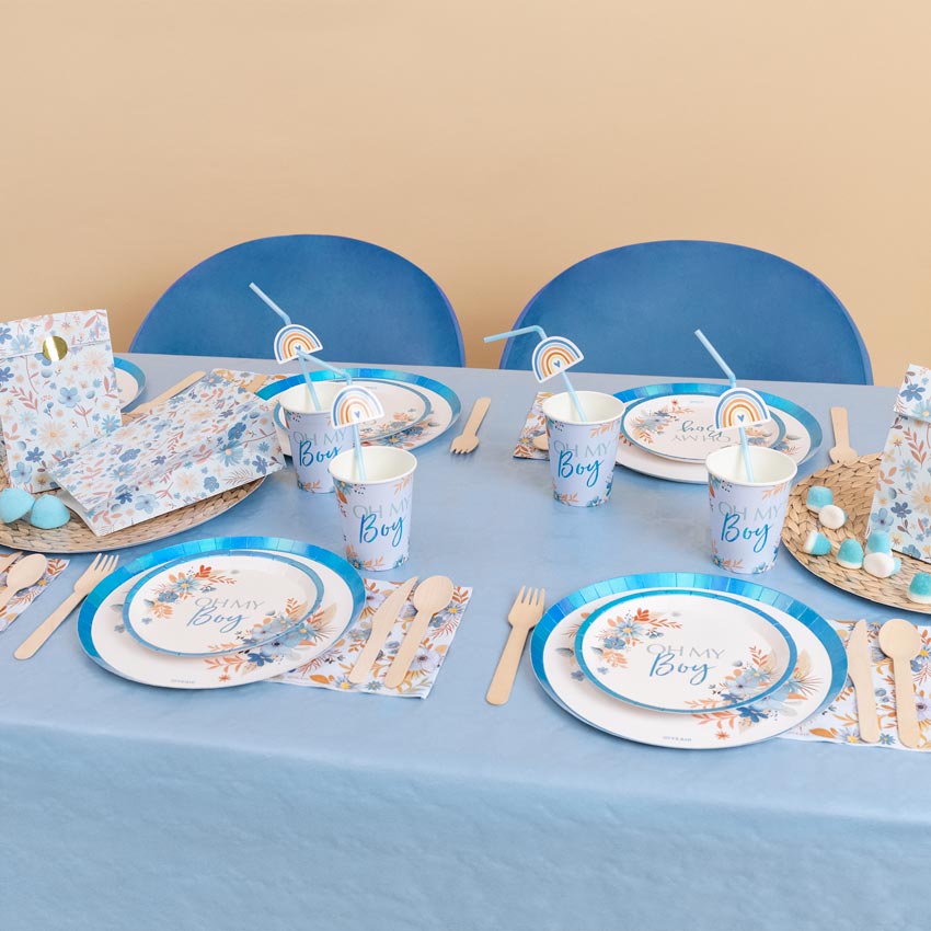 Kit de table premium 12 personnes baby shower bleu