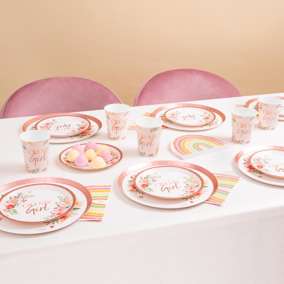Kit da tavolo di base 6 persone baby shower rosa