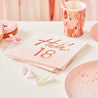 Servilletas de papel en rosa con mensaje Hello 18 en rosa brillo